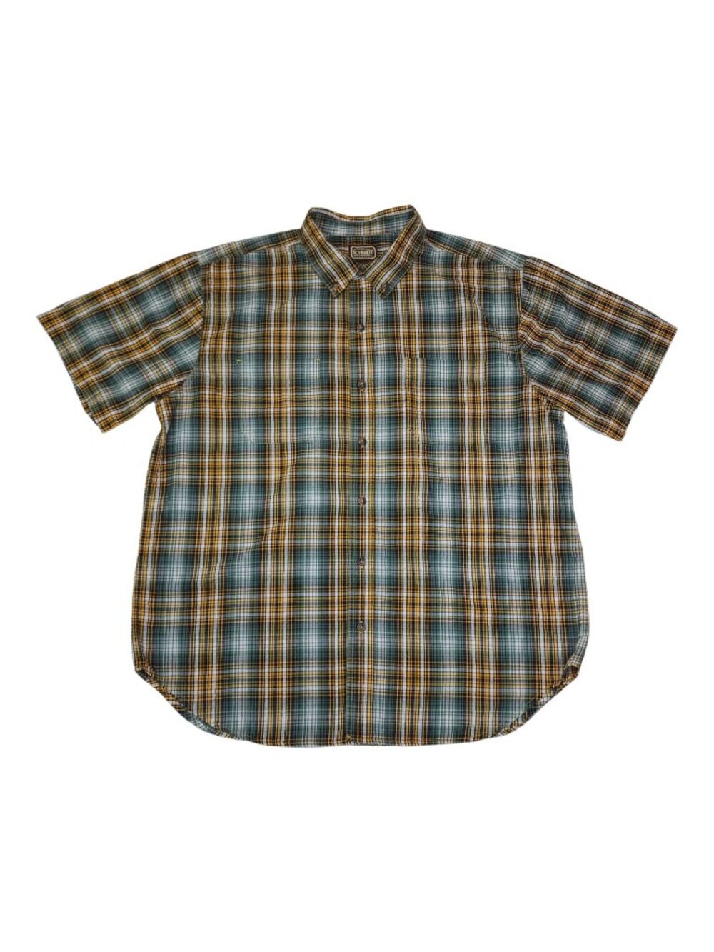 Ce Schmidt Plaid Short Sleeve Work Shirt XL Seersucker Workwear Green Yellow